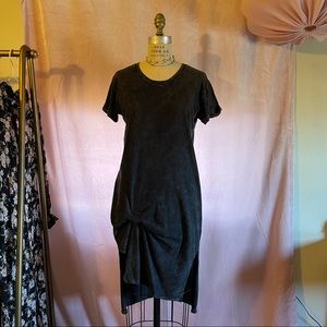 Acid washed knit asymmetrical T-shirt dress  - S